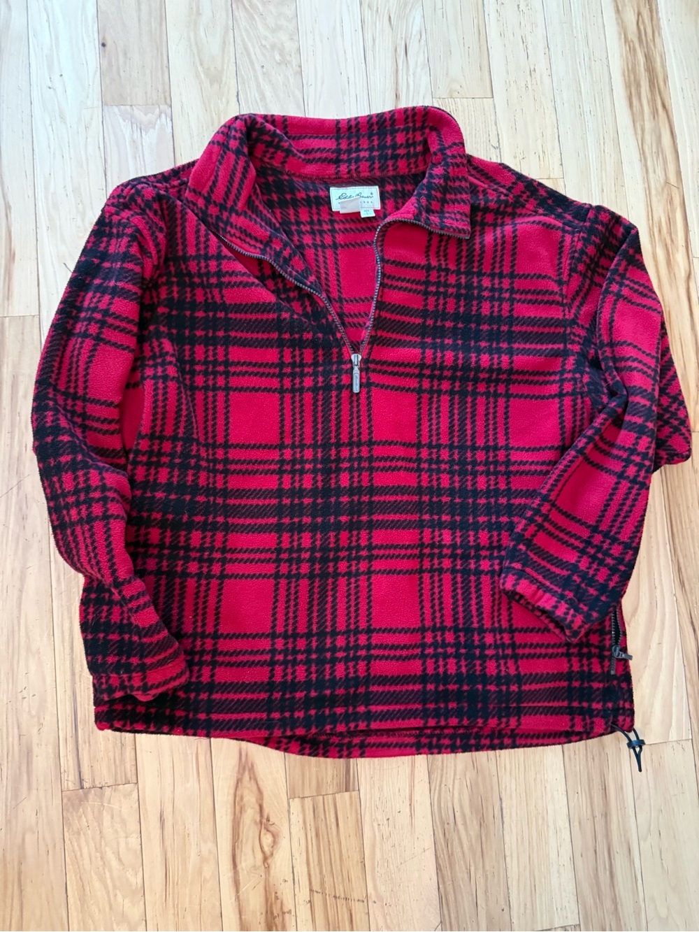 Vintage Eddie Bauer Red & Black Plaid 1/4 Zip Fleece Mens L